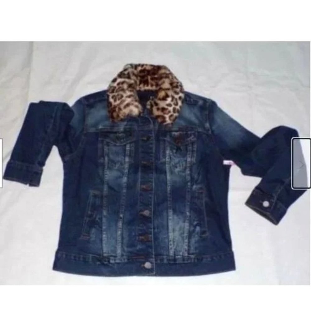 🆕KUT from the Kloth Jean Jacket Denim Blue Leopard Collar Small - Picture 11 of 11